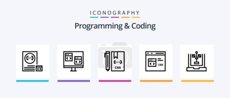 Téléchargez les illustrations : Programming And Coding Line 5 Icon Pack Including coding. c. develop. development. css. Creative Icons Design - en licence libre de droit
