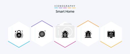 Ilustración de Smart Home 25 Glyph icon pack including house. computer. chip. insurance. fire - Imagen libre de derechos
