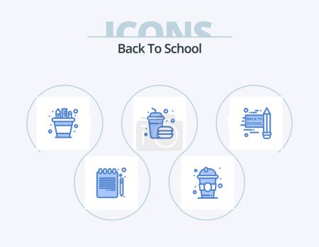 Illustration for Back To School Blue Icon Pack 5 Icon Design. school back to school. fast. business. drink. pot - Royalty Free Image