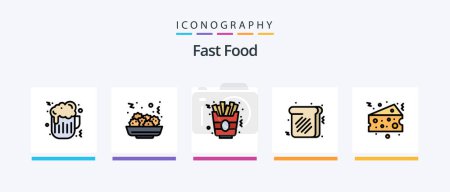 Téléchargez les illustrations : Fast Food Line Filled 5 Icon Pack Including . fast. meal. food. fast food. Creative Icons Design - en licence libre de droit