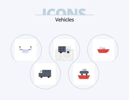 Ilustración de Vehicles Flat Icon Pack 5 Icon Design. truck. lorry. vessel. delivery. transportation - Imagen libre de derechos