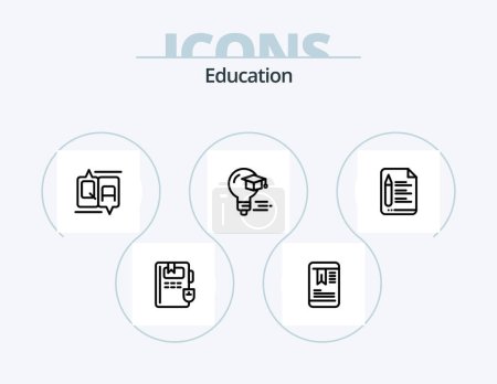 Téléchargez les illustrations : Education Line Icon Pack 5 Icon Design. knowledge. book. education. graduation. cap - en licence libre de droit