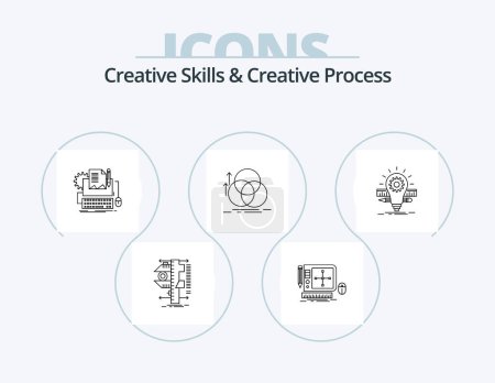 Téléchargez les illustrations : Creative Skills And Creative Process Line Icon Pack 5 Icon Design. design. sketch. view. development. identity - en licence libre de droit