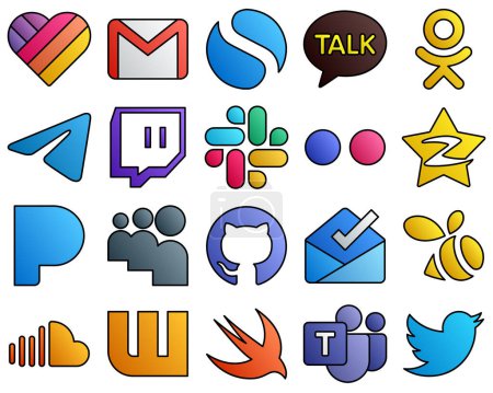 Illustration for 20 Customizable icons pandora. tencent. messenger. qzone and flickr Filled Line Style Social Media Icon Collection - Royalty Free Image