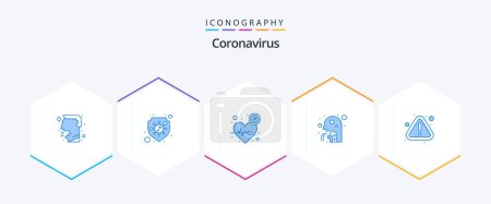 Téléchargez les illustrations : Coronavirus 25 Blue icon pack including warning. error. heart. people. healthcare - en licence libre de droit