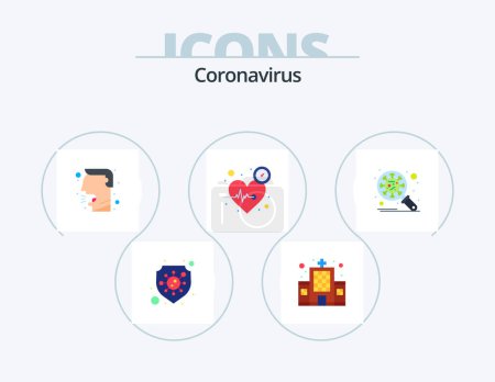 Ilustración de Coronavirus Flat Icon Pack 5 Icon Design. protection. bacteria. cough. time. heart - Imagen libre de derechos