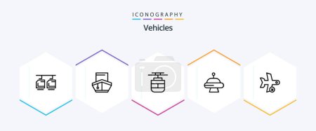 Illustration for Vehicles 25 Line icon pack including landing. ufo. vehicles. space. vehicles - Royalty Free Image