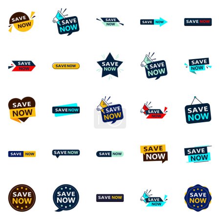 Ilustración de 25 High quality Typographic Designs for a professional saving promotion Save Now - Imagen libre de derechos