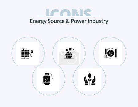 Téléchargez les illustrations : Energy Source And Power Industry Glyph Icon Pack 5 Icon Design. energy. globe. energy. friendly. growth - en licence libre de droit