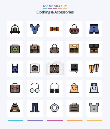 Téléchargez les illustrations : Creative Clothing & Accessories 25 Line FIlled icon pack  Such As briefcase. dress. tie. clothing. accessories - en licence libre de droit
