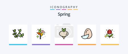 Téléchargez les illustrations : Spring Line Filled 5 Icon Pack Including nature. daytime. floral. weather. sun. Creative Icons Design - en licence libre de droit