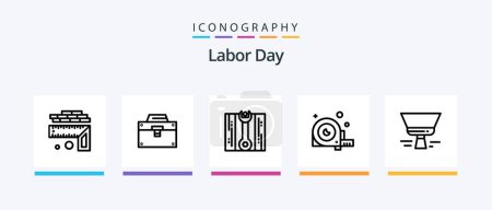 Illustration for Labor Day Line 5 Icon Pack Including . tool. cook. axe. diy. Creative Icons Design - Royalty Free Image