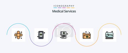 Téléchargez les illustrations : Medical Services Line Filled Flat 5 Icon Pack Including medical. medical. medical report. healthcare. document - en licence libre de droit