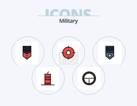 Ilustración de Military Line Filled Icon Pack 5 Icon Design. badge. stripe. target. rank. badge - Imagen libre de derechos