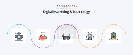 Illustration for Digital Marketing And Technology Line Filled Flat 5 Icon Pack Including plant. technology. virtual. robot. human - Royalty Free Image