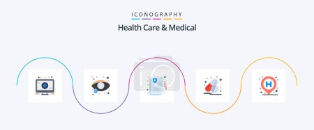 Illustration for Health Care And Medical Flat 5 Icon Pack Including . pin. insurance. location. pills - Royalty Free Image