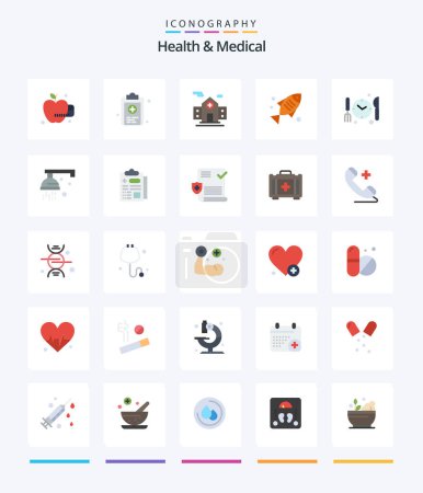 Téléchargez les illustrations : Creative Health And Medical 25 Flat icon pack  Such As shower. time. room. dnner. health - en licence libre de droit