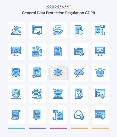 Illustration for Creative Gdpr 25 Blue icon pack  Such As business. mobile. lock. gdpr. hand - Royalty Free Image