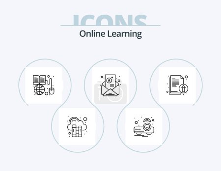 Téléchargez les illustrations : Online Learning Line Icon Pack 5 Icon Design. laptop. light. cloud. projector. device - en licence libre de droit