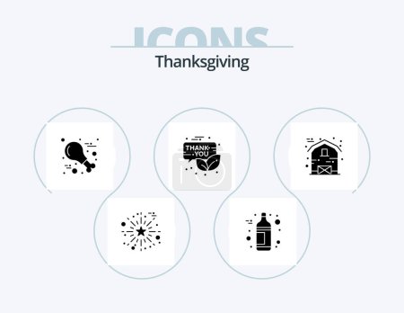 Téléchargez les illustrations : Thanksgiving Glyph Icon Pack 5 Icon Design. farm. thanksgiving. poultry. promotion. gift box - en licence libre de droit
