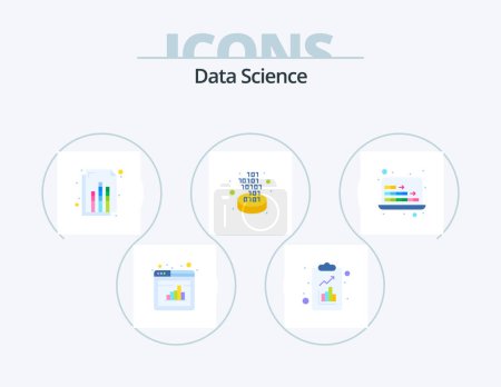 Ilustración de Data Science Flat Icon Pack 5 Icon Design. chart. computer. analytics. gate. conversion - Imagen libre de derechos