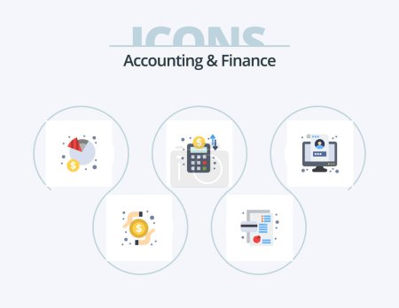 Téléchargez les illustrations : Accounting And Finance Flat Icon Pack 5 Icon Design. account. business network. pie chart. accounts plan. income - en licence libre de droit