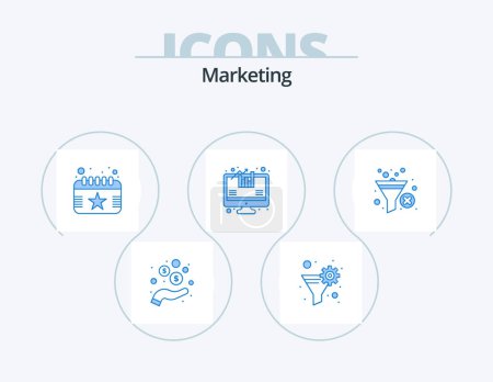 Illustration for Marketing Blue Icon Pack 5 Icon Design. sort. filter. calendar. growth. analysis - Royalty Free Image