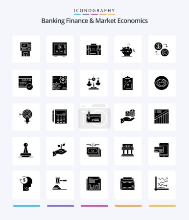 Illustration for Creative Banking Finance And Market Economics 25 Glyph Solid Black icon pack  Such As case. briefcase. lock. security. safe - Royalty Free Image