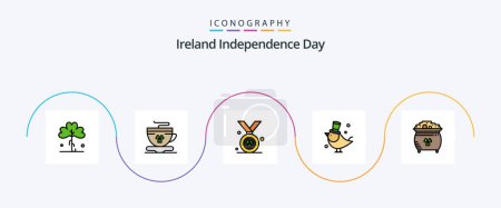 Téléchargez les illustrations : Ireland Independence Day Line Filled Flat 5 Icon Pack Including coin. sparrow. ireland. pet. bird - en licence libre de droit