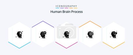 Illustration for Human Brain Process 25 Glyph icon pack including mind. head. talk. education. perfection - Royalty Free Image