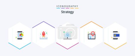 Téléchargez les illustrations : Strategy 25 Flat icon pack including coin. pin. up. navigation. idea - en licence libre de droit