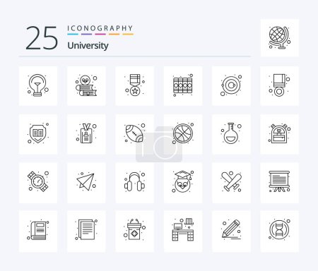 Illustration for University 25 Line icon pack including galaxy. gold. record. document - Royalty Free Image