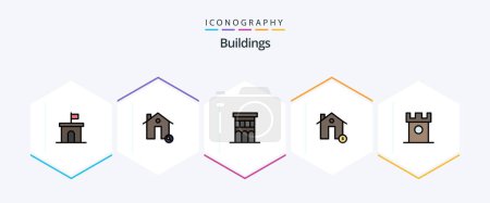 Illustration for Buildings 25 FilledLine icon pack including dollar. buildings. house. residence. house - Royalty Free Image