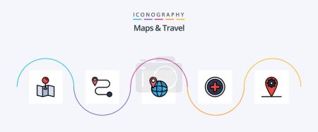 Illustration for Maps and Travel Line Filled Flat 5 Icon Pack Including . travel. - Royalty Free Image