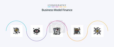 Téléchargez les illustrations : Finance Line Filled Flat 5 Icon Pack Including figures. analysis. marketing. seo report. seo - en licence libre de droit