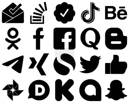 Ilustración de 20 Premium Black Glyph Social Media Icons such as question. video. fb and odnoklassniki icons. Creative and professional - Imagen libre de derechos