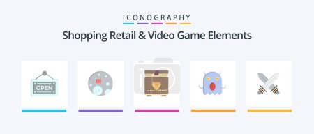 Ilustración de Shoping Retail And Video Game Elements Flat 5 Icon Pack Including . sports. chest. fencing. space. Creative Icons Design - Imagen libre de derechos