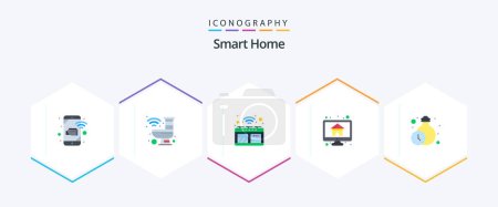 Illustration for Smart Home 25 Flat icon pack including house. computer. robot. stove. smart - Royalty Free Image