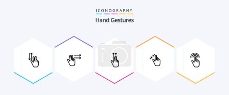 Ilustración de Hand Gestures 25 Line icon pack including gestures. touch. fingers. pinch. gestures - Imagen libre de derechos
