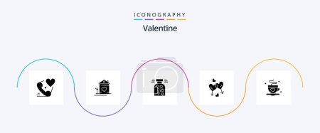 Illustration for Valentine Glyph 5 Icon Pack Including love. valentines. love. valentine. couple - Royalty Free Image