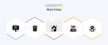 Téléchargez les illustrations : Black Friday 25 Glyph icon pack including big sale. commerce. free delivery. buy. sale - en licence libre de droit