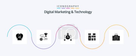 Ilustración de Digital Marketing And Technology Glyph 5 Icon Pack Including camera. native advertising. win. advertising. dollar - Imagen libre de derechos