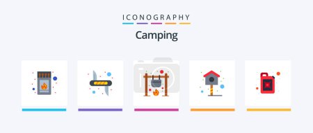 Ilustración de Camping Flat 5 Icon Pack Including canister. house. safety. bird. cook. Creative Icons Design - Imagen libre de derechos