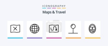 Téléchargez les illustrations : Maps and Travel Line 5 Icon Pack Including . location. vacation. Creative Icons Design - en licence libre de droit