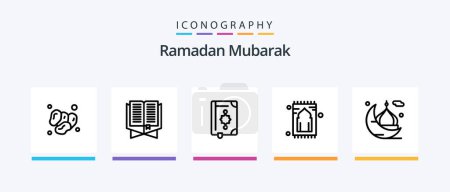 Téléchargez les illustrations : Ramadan Line 5 Icon Pack Including lamp. lantern. moon. namaz. rug. Creative Icons Design - en licence libre de droit