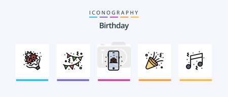 Téléchargez les illustrations : Birthday Line Filled 5 Icon Pack Including birthday. music. alcohol. instrument. acoustic. Creative Icons Design - en licence libre de droit