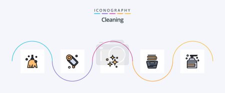 Téléchargez les illustrations : Cleaning Line Filled Flat 5 Icon Pack Including cleaning. housekeeping. clean. clothes. washing - en licence libre de droit