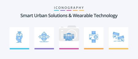 Ilustración de Smart Urban Solutions And Wearable Technology Blue 5 Icon Pack Including action. technology. road. wind. vertical. Creative Icons Design - Imagen libre de derechos