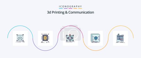 Illustration for 3d Printing And Communication Line Filled Flat 5 Icon Pack Including scan. dimensional. structured. 3d.sketching - Royalty Free Image