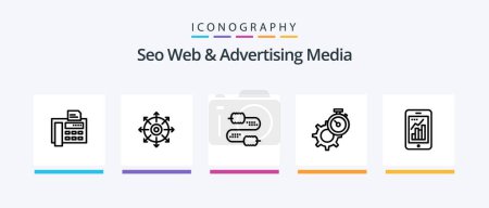 Ilustración de Seo Web And Advertising Media Line 5 Icon Pack Including graph. typewriter. timer. phone. watch. Creative Icons Design - Imagen libre de derechos